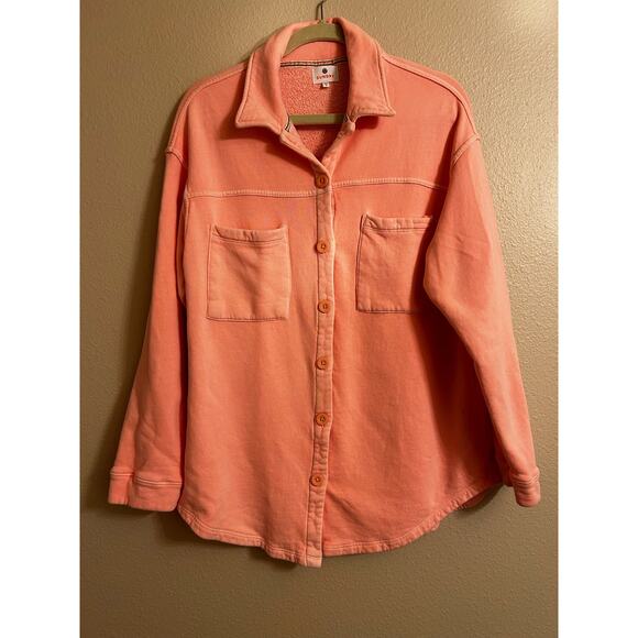 SUNDRY Spring Fleece  Pigment Peach Casual Long Sleeves Shirt Jacket Shacket - Picture 2 of 10